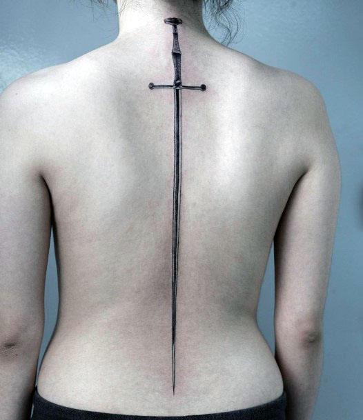 Womens Large Sword Spine Tattoo