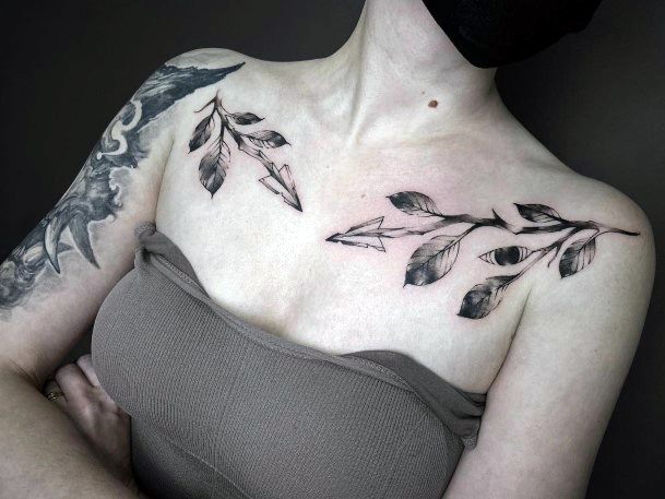 Womens Leaf Good Looking Tattoos Chest