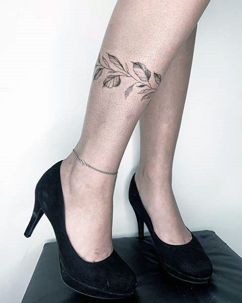 Womens Leaf Stalk Tattoo Leg