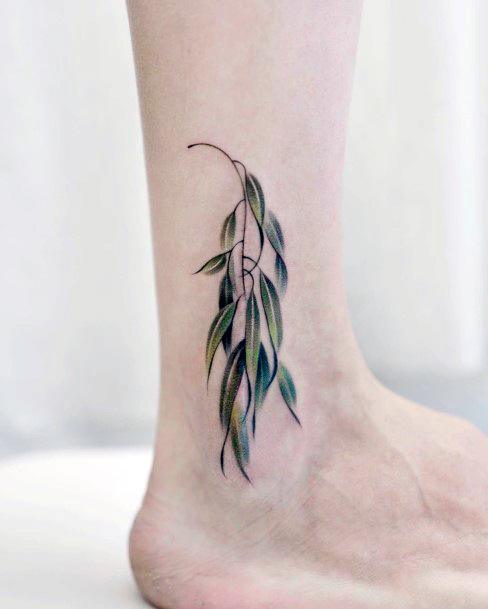 Womens Leaf Tattoos Lower Leg Foot