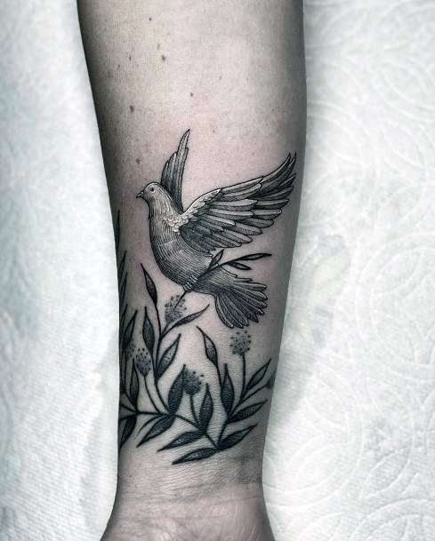Womens Leafy Stalk And Dove Tattoo Hands