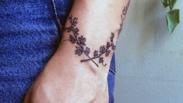 Womens Leafy Wrist Tattoo