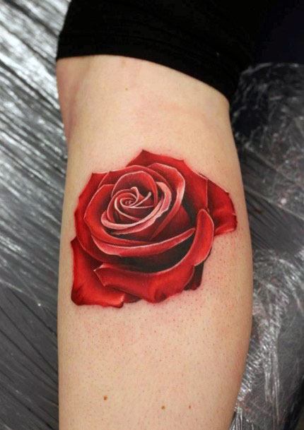 Womens Legs 3D Red Rose Tattoo