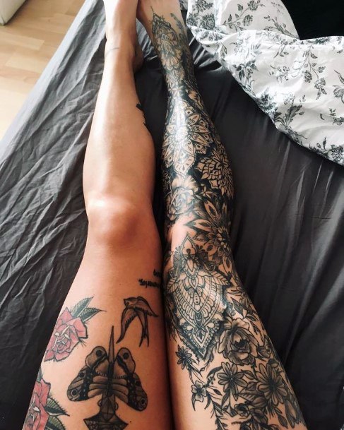 Womens Legs Black Tattoos