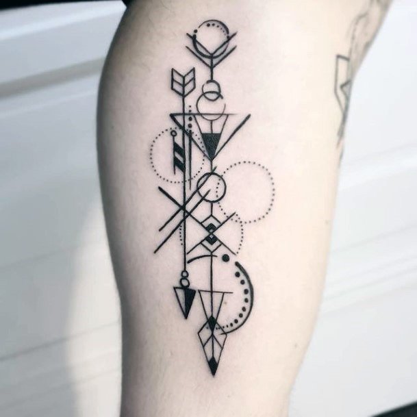 Womens Legs Complicated Art Arrow Tattoo