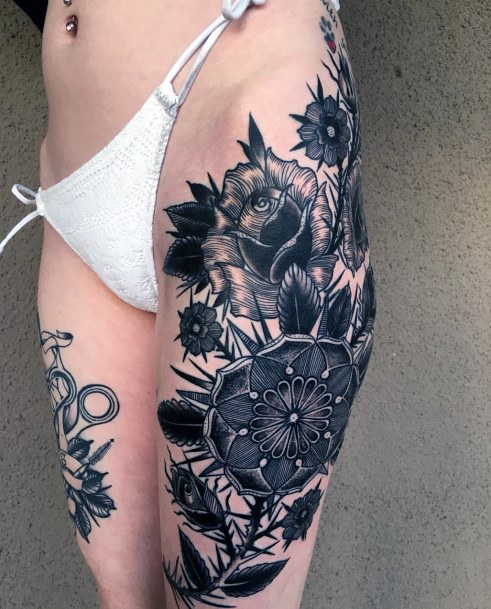 Womens Legs Dark Grey Tattoo