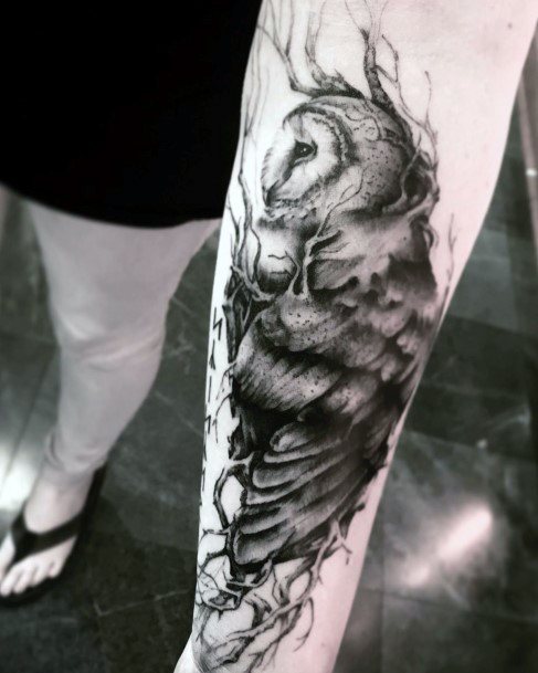 Womens Legs Gnarly Owl Tattoo