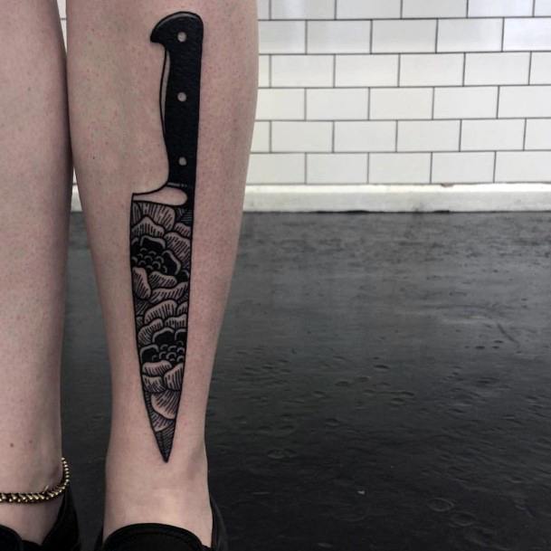 Womens Legs Knife Tattoo