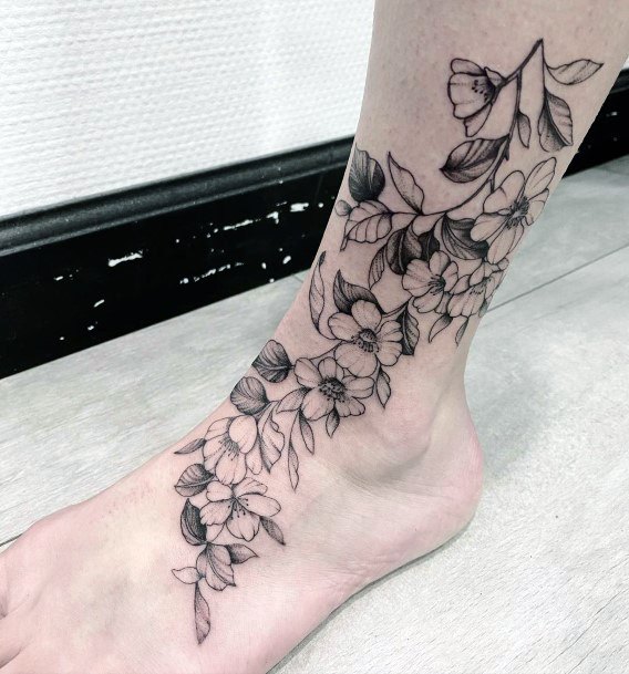 Womens Legs Lovely Cherry Blossom Tattoo