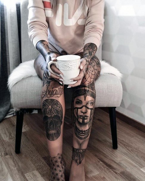 Womens Legs Masks Tattoo