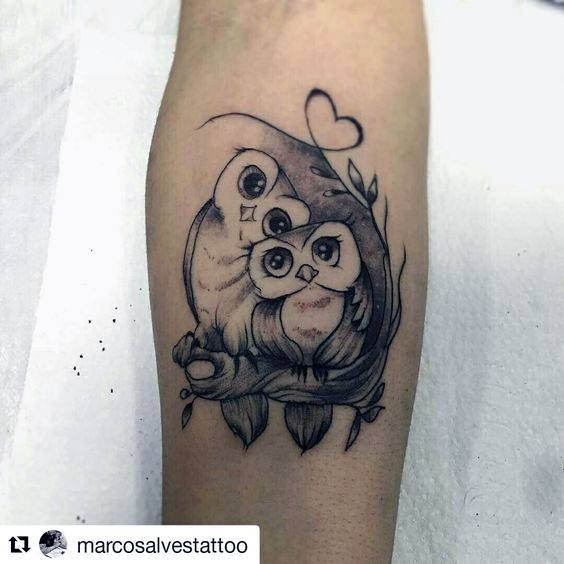 Womens Legs Owl Pair Tattoo Artistic