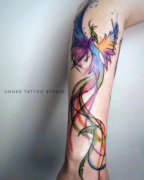 Womens Legs Squiggly Phoenix Tattoo