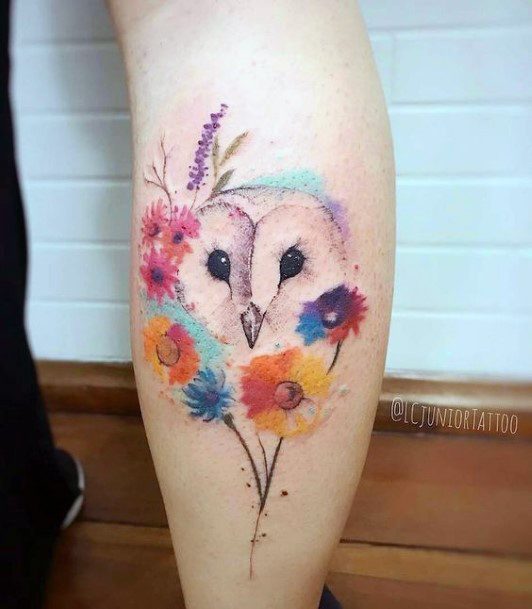 Womens Legs Stylish Owl Tattoo