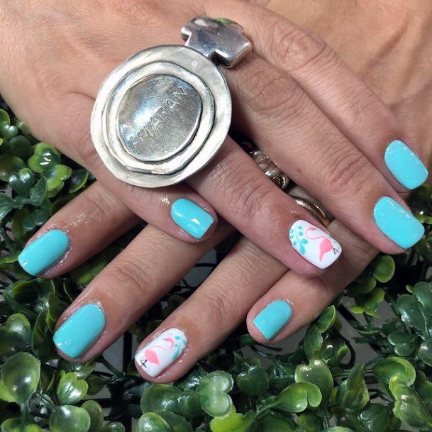 Womens Light Blue Flamingo Nails