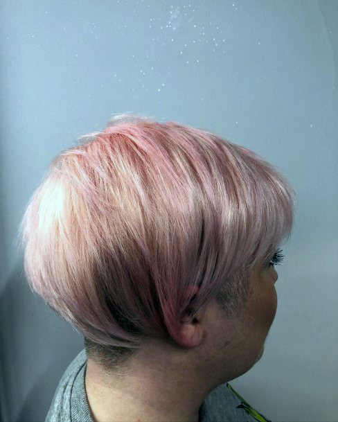 Womens Light Colored Hair With Pink Highlights Side Part