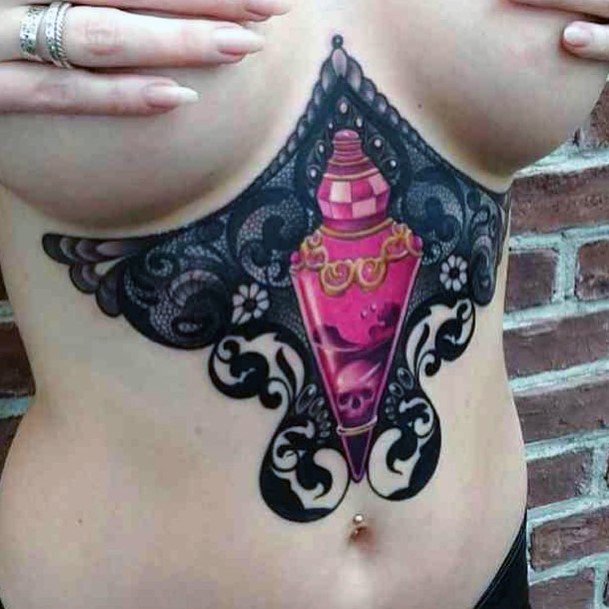 Womens Light Coral And Black Embellished Underboob Tattoo