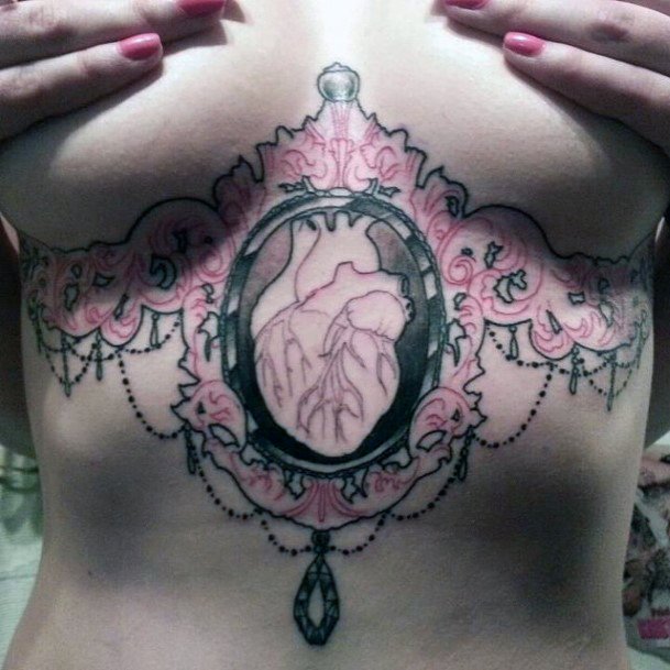 Womens Light Pink Themed Underboob Tattoo