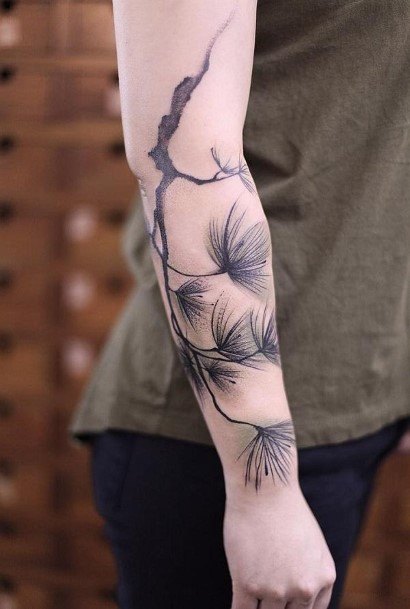 Womens Lightening And Feather Tattoo Forearms