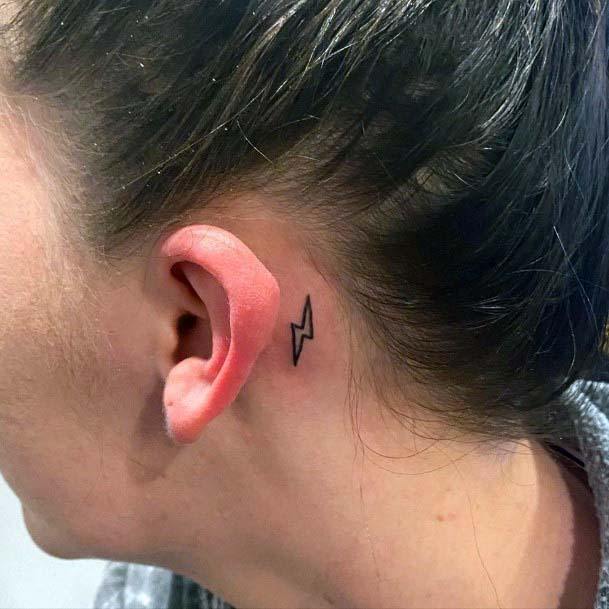 Womens Lightening Tattoo Behind The Ear