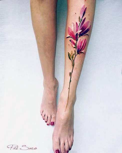 Womens Lily Tattoo Legs