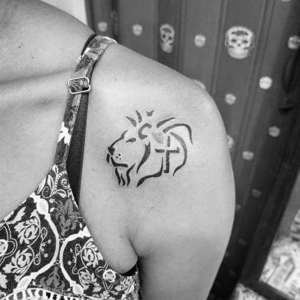 Womens Lion Symbol Tattoo On Shoulder