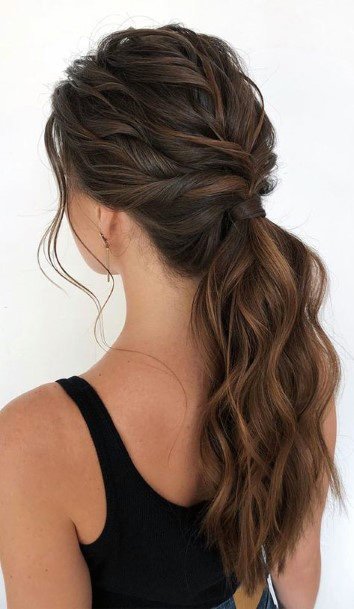 Womens Loose Messy Ponytail With Thick Dark Brown Hair Color