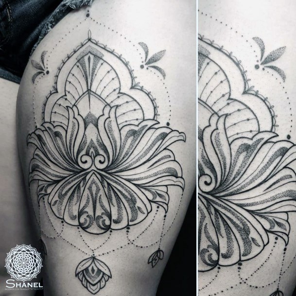 Womens Lotus Tattoo Thighs