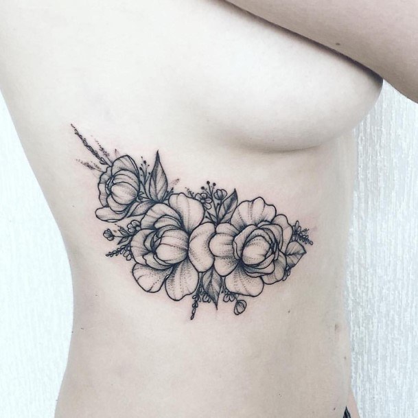 Womens Lovely Black Flowers Tattoo Torso