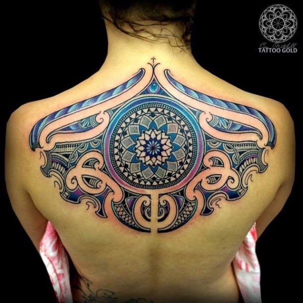 Womens Lovely Cool Blue Tattoo Back