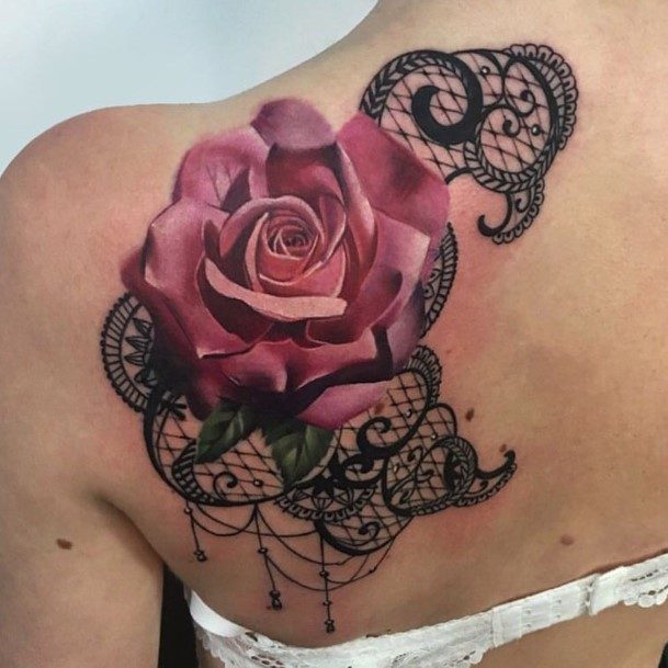 Womens Lovely Dark Laced Flower Tattoo