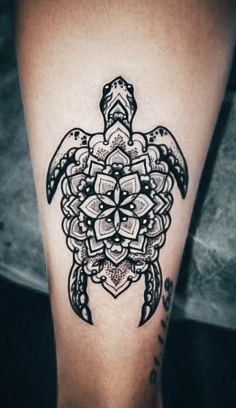 Womens Lovely Girly Tattoo Ideas Mandala Turtle Leg Calf