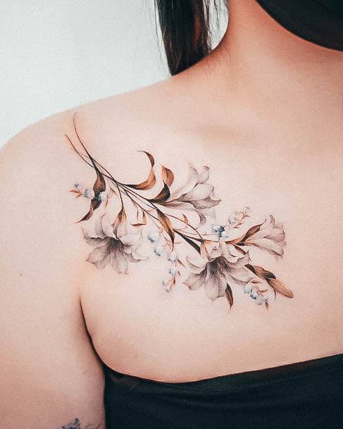 Womens Lovely Lily Tattoo Ideas Chest Upper