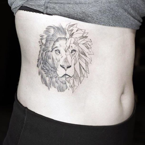 Womens Lovely Lion Tattoo On Torso
