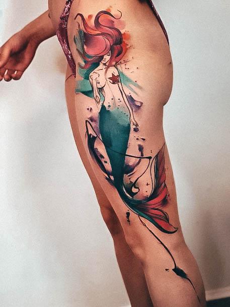 Womens Lovely Mermaid Tattoo Ideas Hip Watercolor