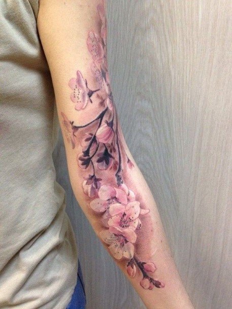 Womens Lovely Purple Flower Bunch Tattoo Forearm