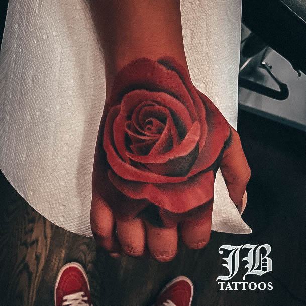 Womens Lovely Rose Hand Tattoo Ideas