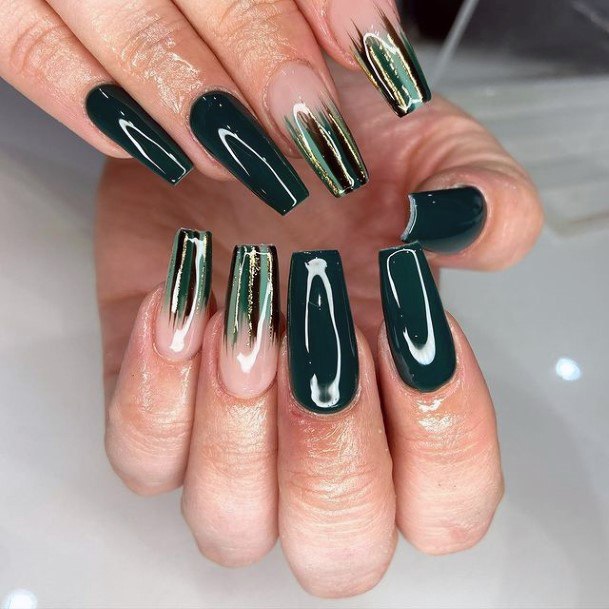 Womens Lovely Square Green Gold Nails