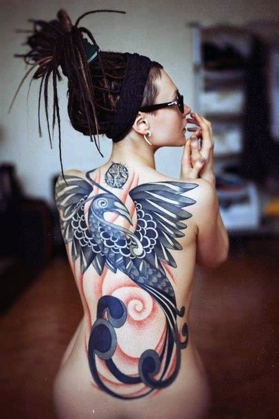 Womens Magnificient Phoenix Tattoo On Back