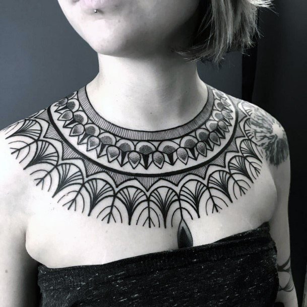 Womens Magnificient Tribal Neck Tattoo