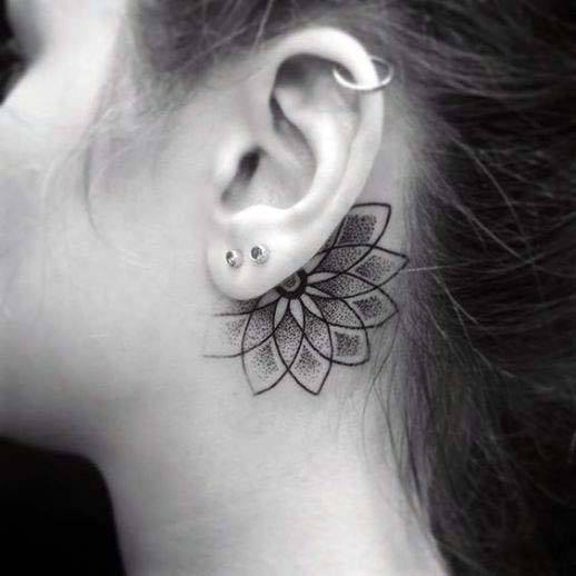 Womens Mandala Flower Tattoo Behind The Ears