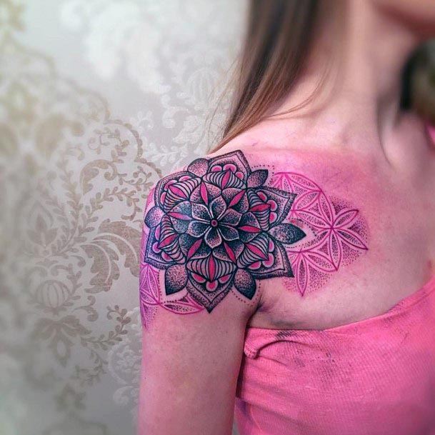 Womens Mandala Shoulder Tattoo