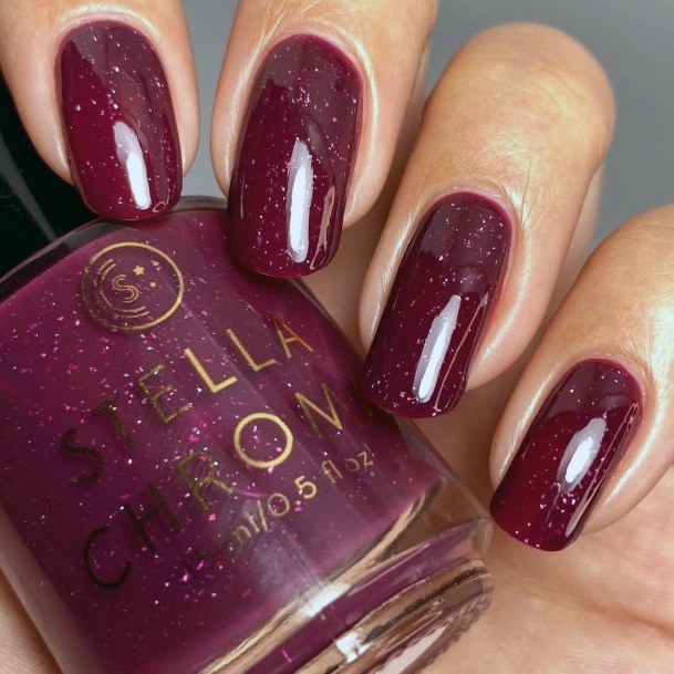 Womens Maroon Glitter Nail Design Ideas