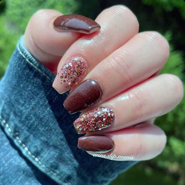 Womens Maroon Glitter Nails