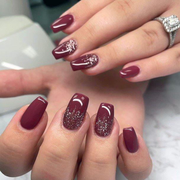 Womens Maroon Glitter Super Nail Designs