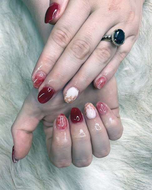 Womens Maroon White Girly Nail Designs