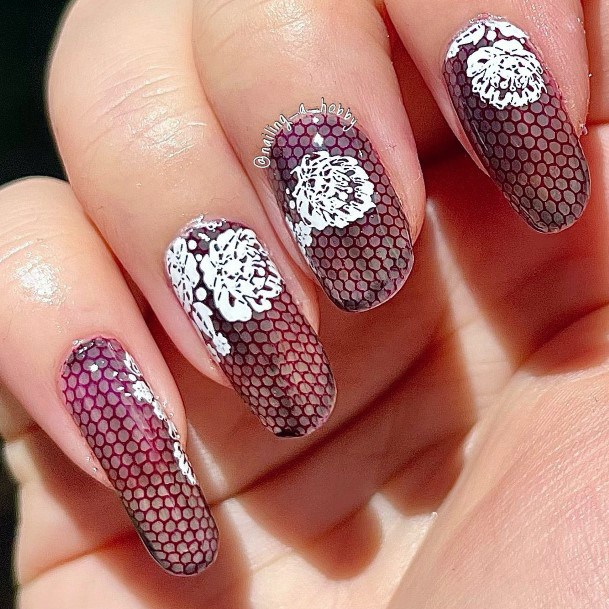 Womens Maroon White Good Looking Nails