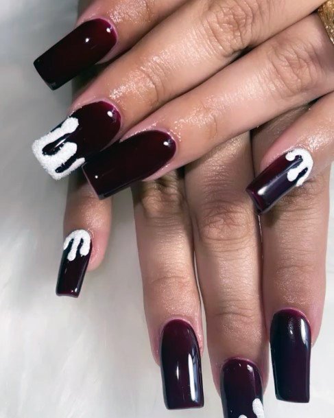 Womens Maroon White Nail Ideas