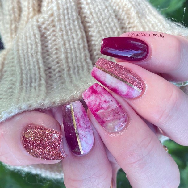 Womens Maroon White Nails