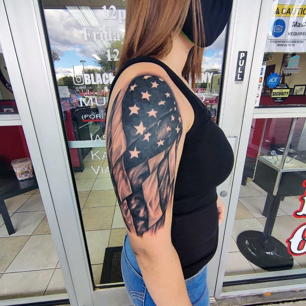 Womens Marvellous American Flag Black Tattoo Arms Art