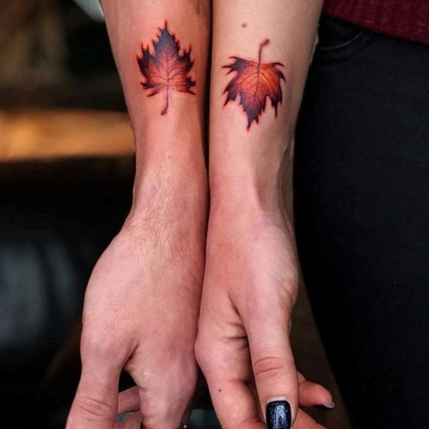 Womens Matching Autumn Leaves Tattoo